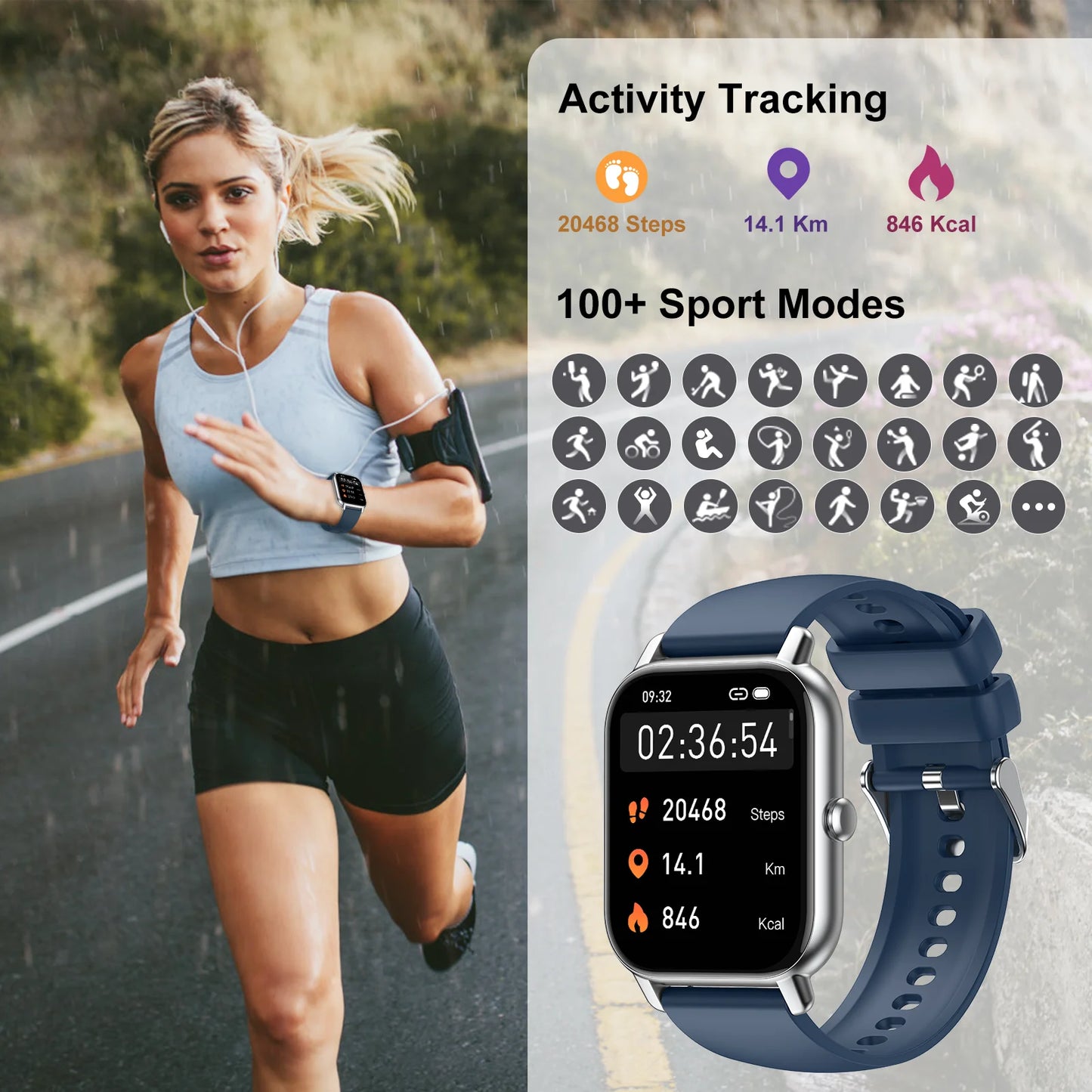 Bluetooth Smart Watch with Fitness Tracking, Calls & Notifications