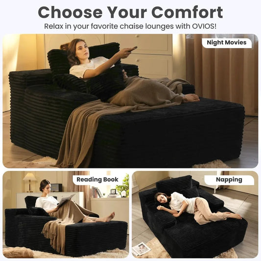 67'' Chaise Lounge Chair Indoor, Oversized Upholstered Sofa Bed, Sleeper Couch Reading Chairs Fluffy Plush Faux Fur Cloud Sofas