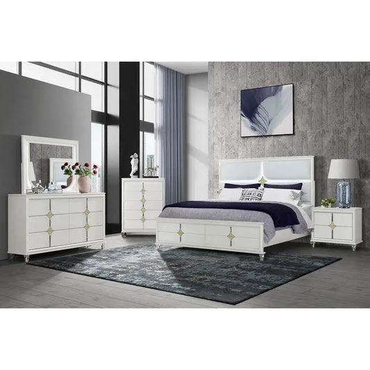 5PC King Bedroom Set - Stylish Bed Frame, Dresser, Nightstands & Mirror - Modern Home Furniture