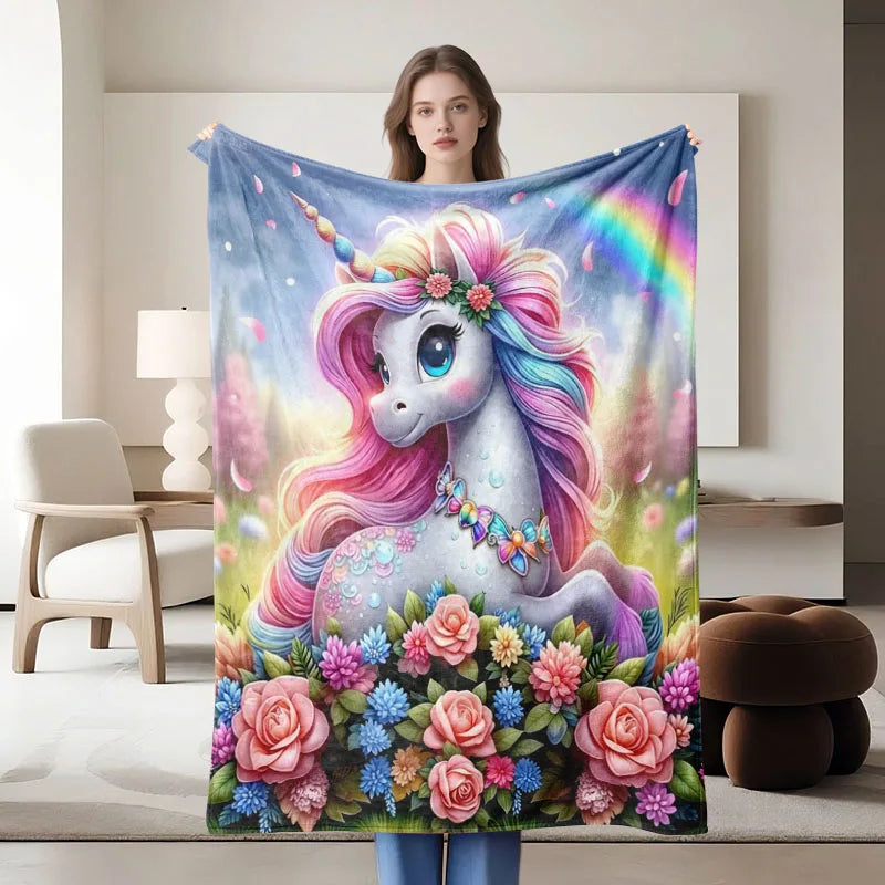 1 piece unicorn-themed fluffy flannel blanket, perfect for sofa, bed, office. Ideal gift for family, friends, holidays.