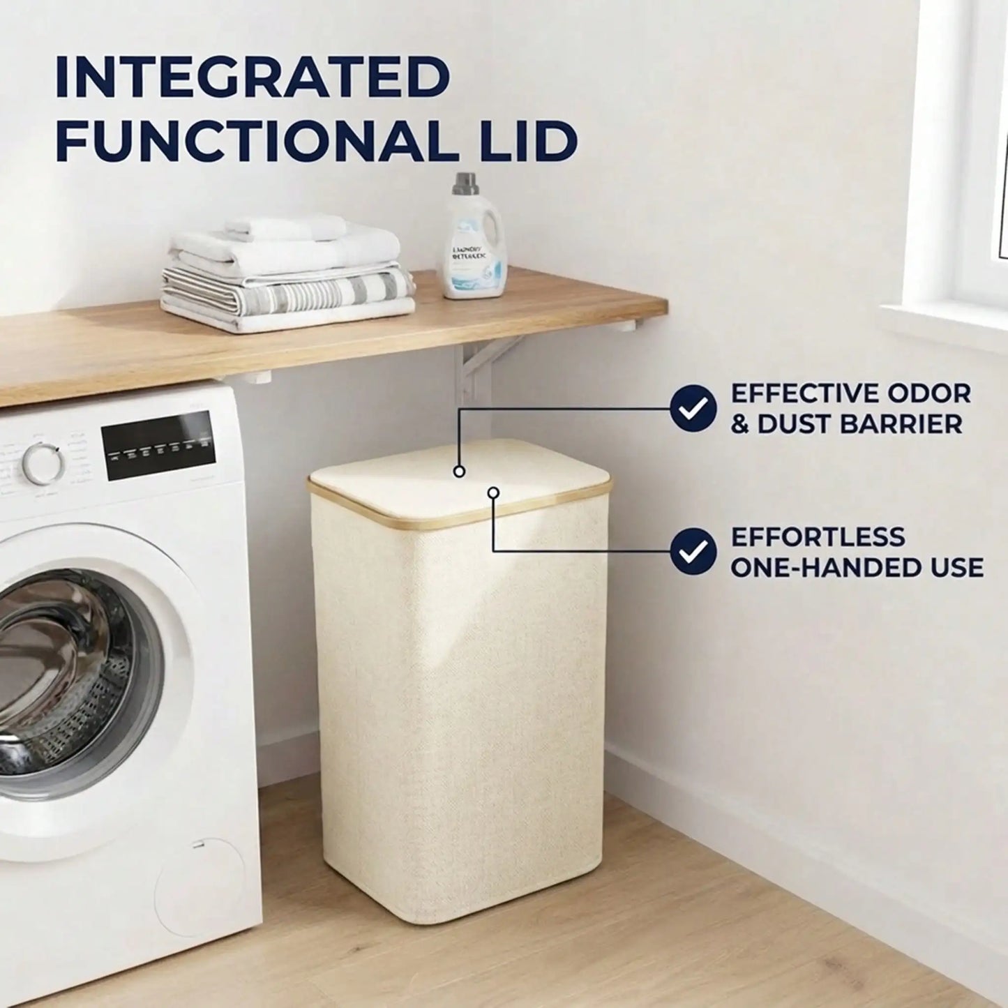 110L Large Capacity Laundry Hamper with Lid & Handles.  Collapsible Oxford Fabric Basket