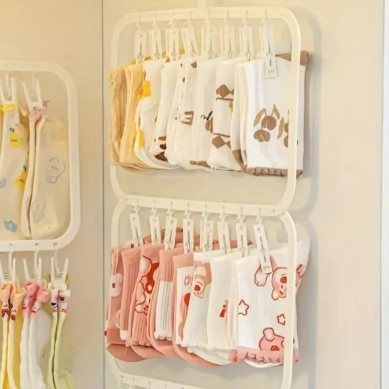 Multi-Clip Sock & Laundry Drying Hanger for Socks, Underwear, Baby Clothes & Delicates