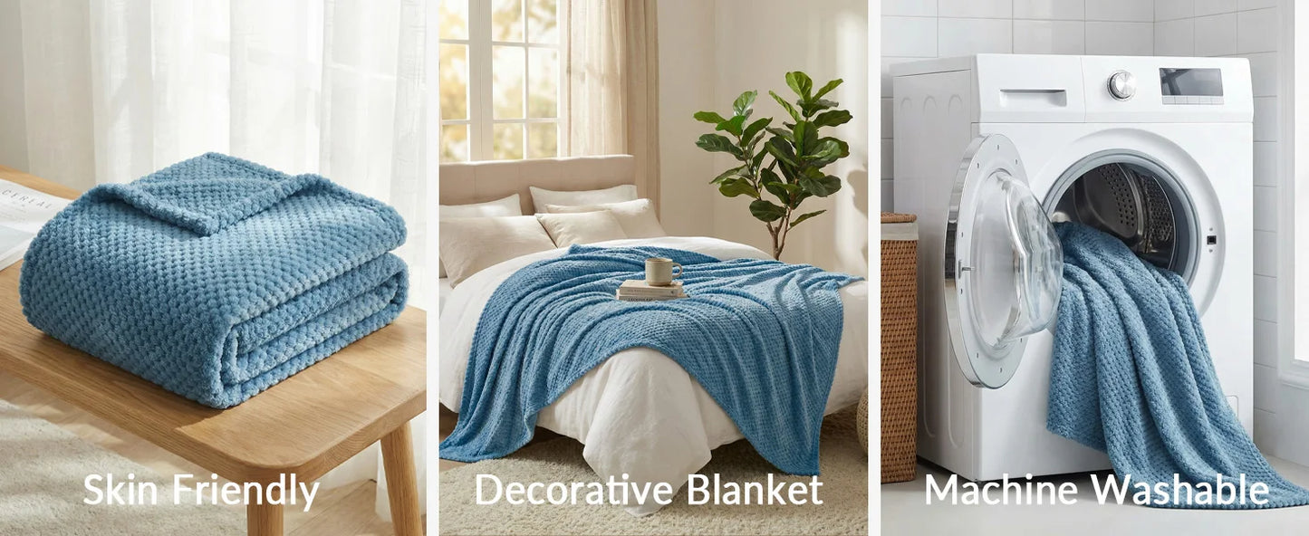 Extra Large Fleece Throw Blanket 50x70 Inches Super Soft Warm Cozy Lightweight Waffle Knit Textured Fuzzy Plush Blanket for Couch Sofa Bed Living Room Lounge Travel Nap Decor Slate BlueThis Ultra Soft and Snuggly