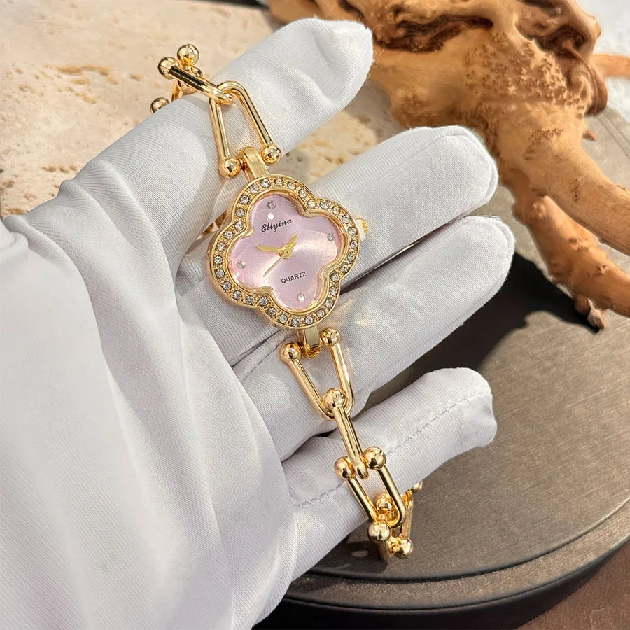 Lucky Four Leaf Clover Women’s Bracelet Watch Elegant Fashion Timepiece