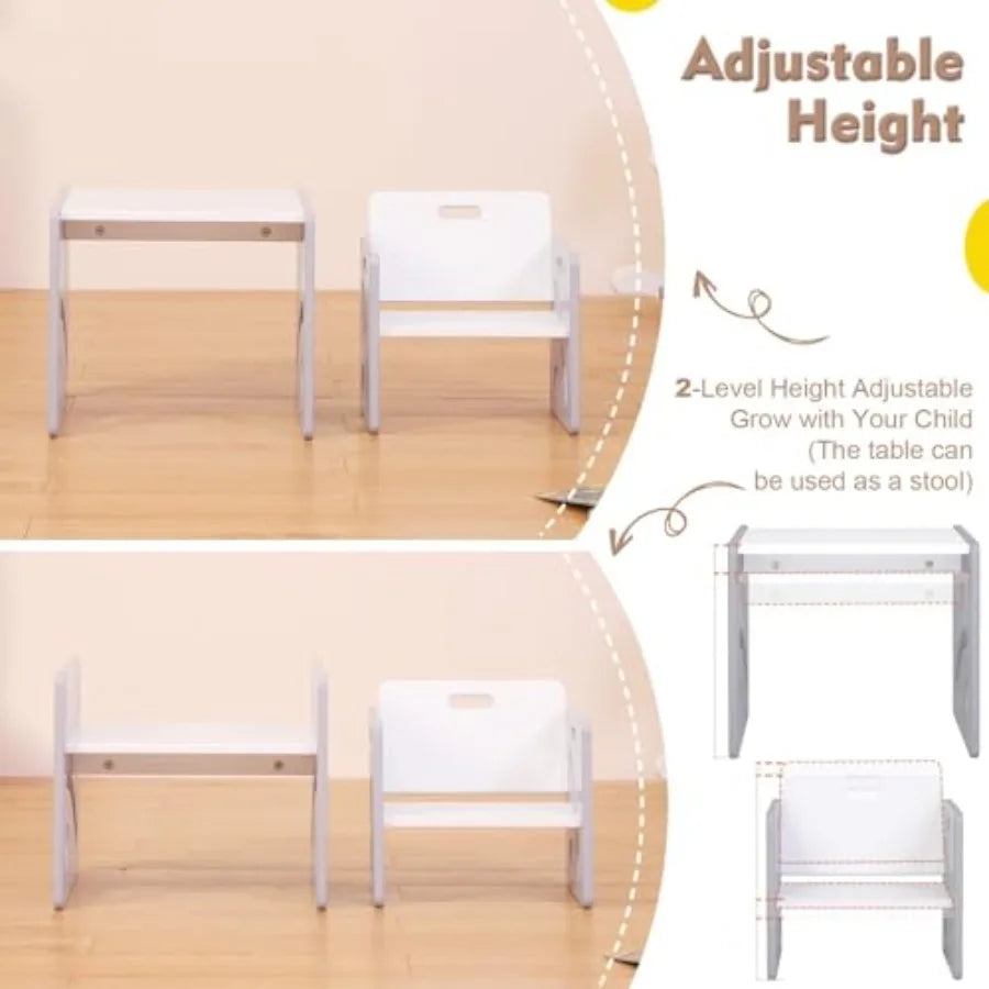 Montessori Toddler Table & Chair Set – Adjustable Wooden Learning Desk for Ages 1–3
