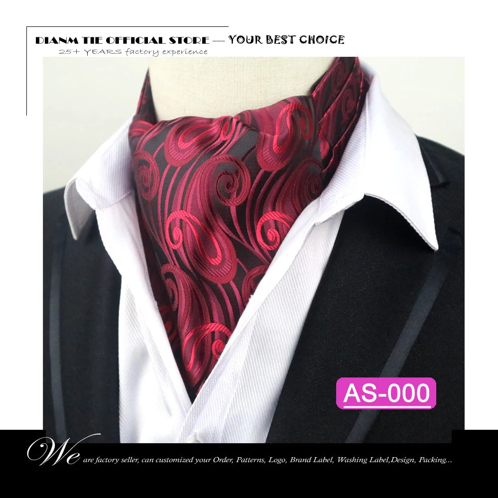 Luxury Men’s Ascot Tie & Pocket Square Set for Weddings, Business & Formal Wear