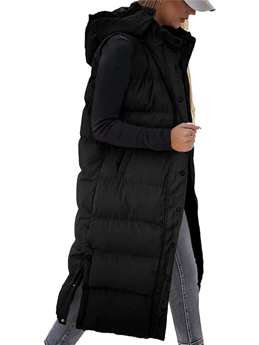 Women s Quilted Puffer Vest with Hood Sleeveless Zip-Up Winter Jacket Solid Color Warm Coat with Pockets for Cold Weather