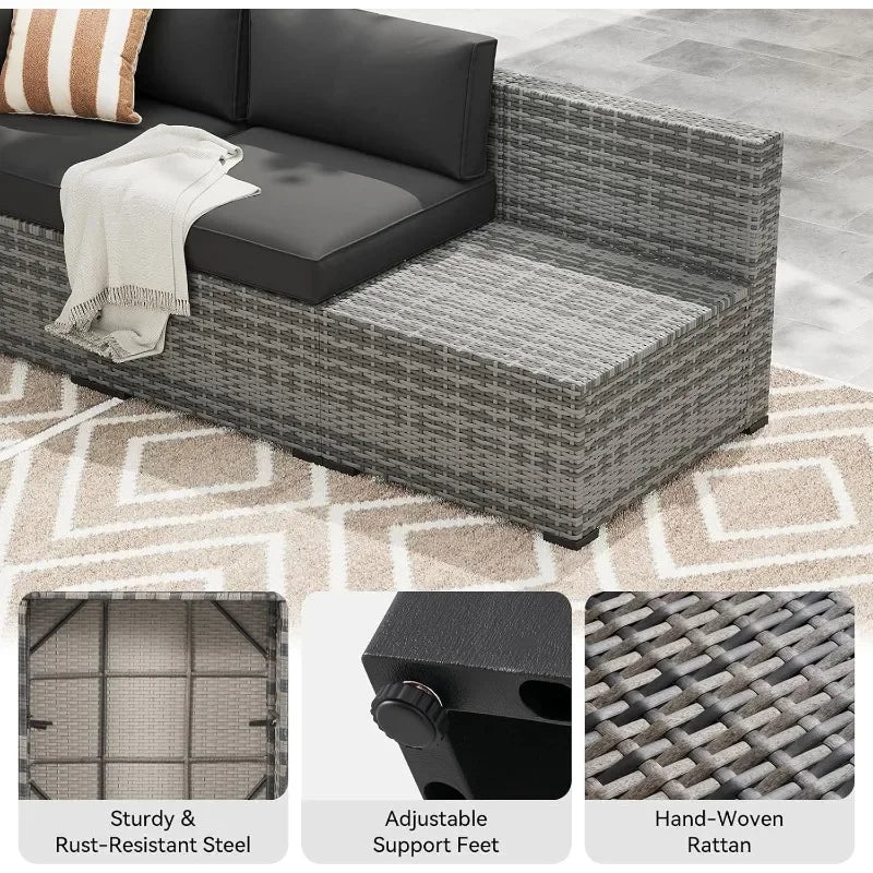 Lazy Sunsets 7 Piece Outdoor Wicker Patio Furniture Set with Cushioned Sectional Seating