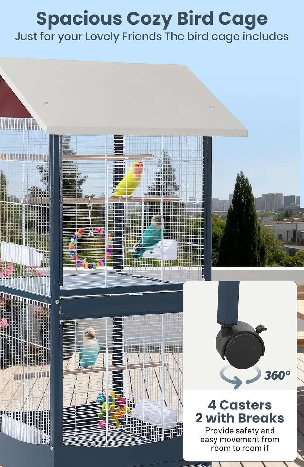 66-Inch Extra-Large Bird Cage with Waterproof Roof & Rolling Stand