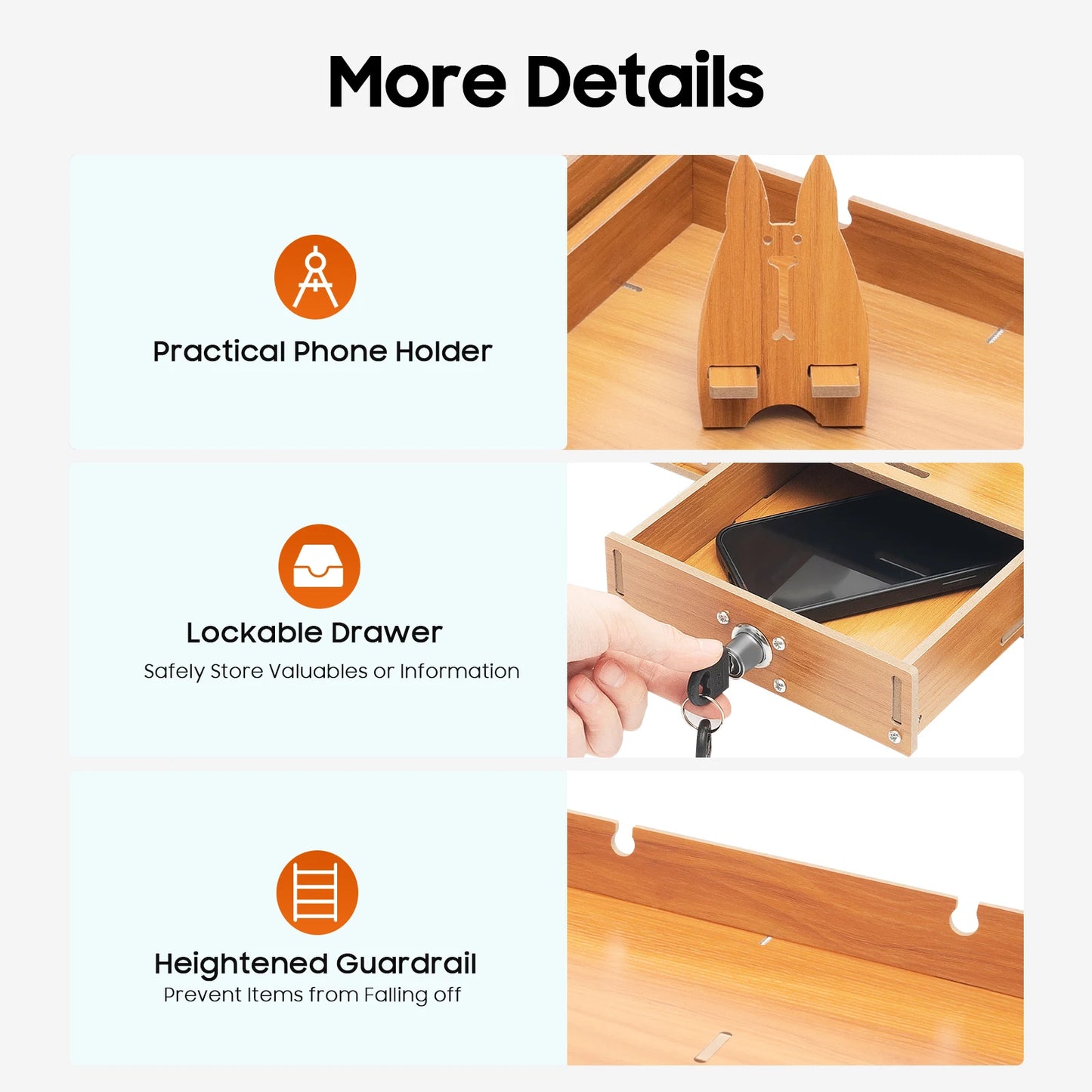 Computer Monitor Stand with Drawers, Phone Holder & Key Storage, Wooden Monitor Riser Desktop Organizer for Home Office