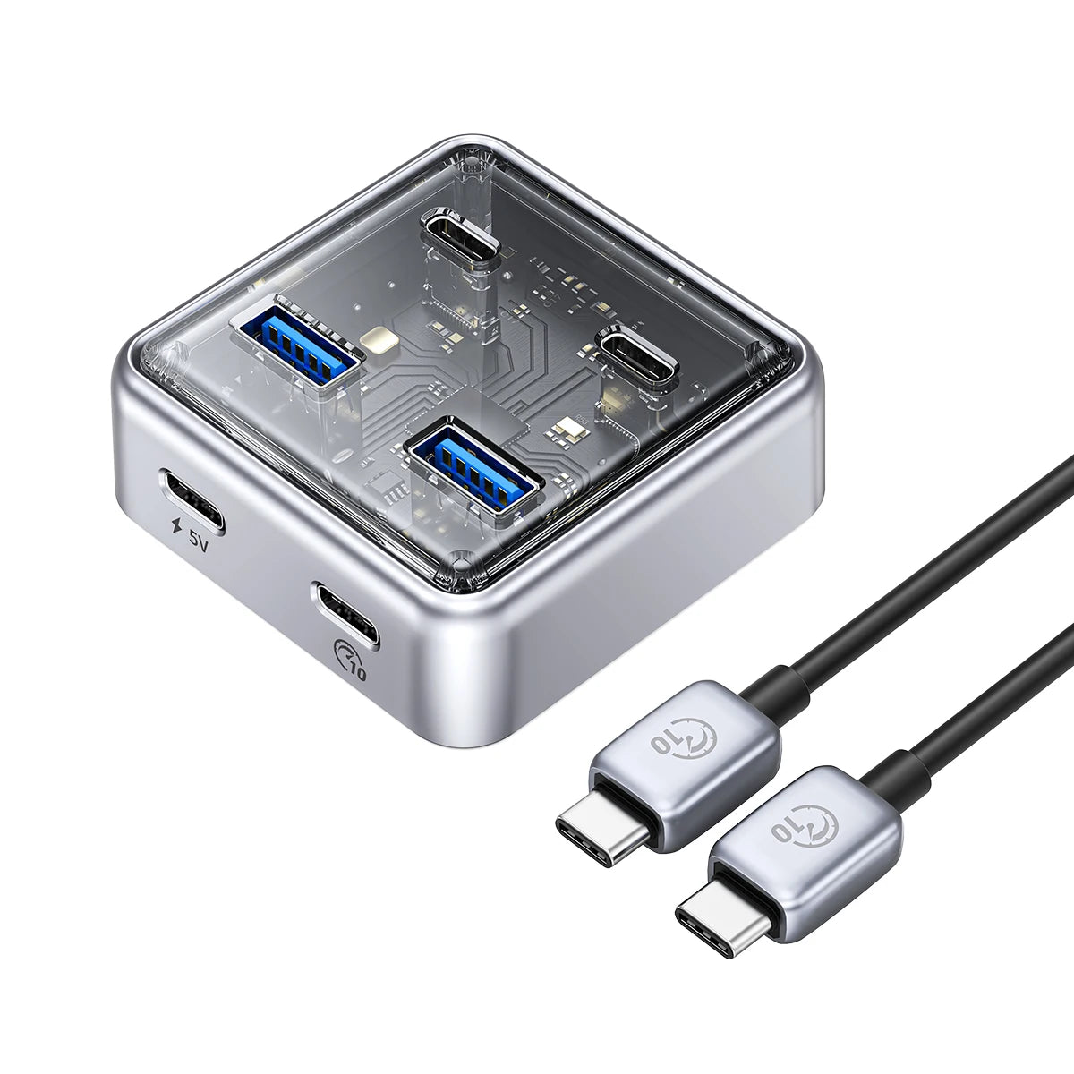 Transparent USB Hub Docking Station with High-Speed Data Transfer & Multi-Port Expansion  Description