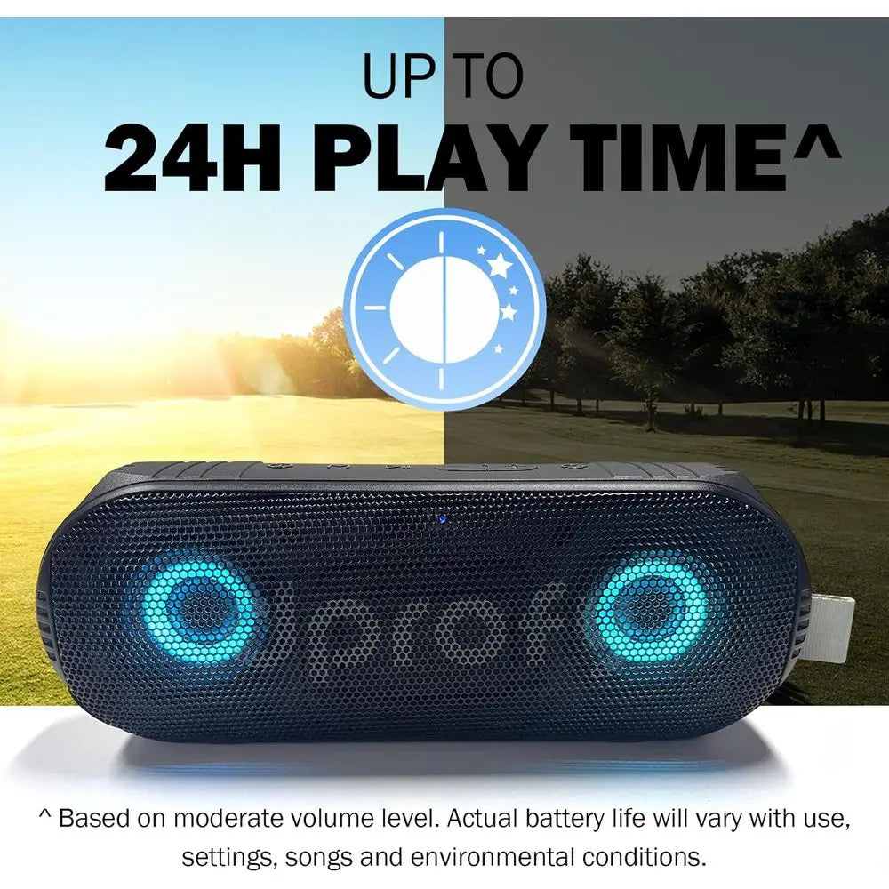 Portable Wireless Bluetooth Speaker with Stereo Sound, Magnetic Mount, LED Light Show & 24-Hour Playtime