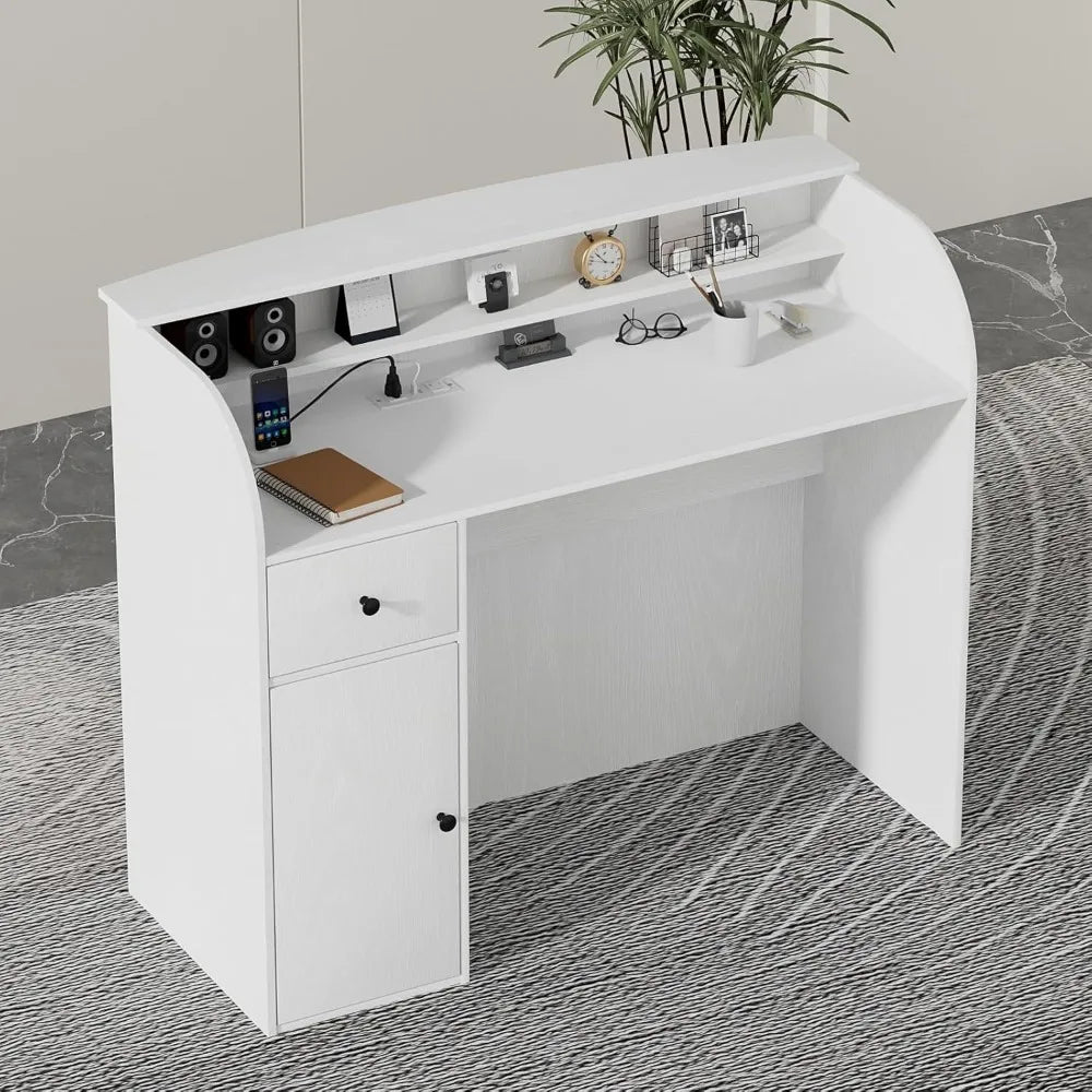 Modern Secretary Desk With Storage Drawers And LED Lighting