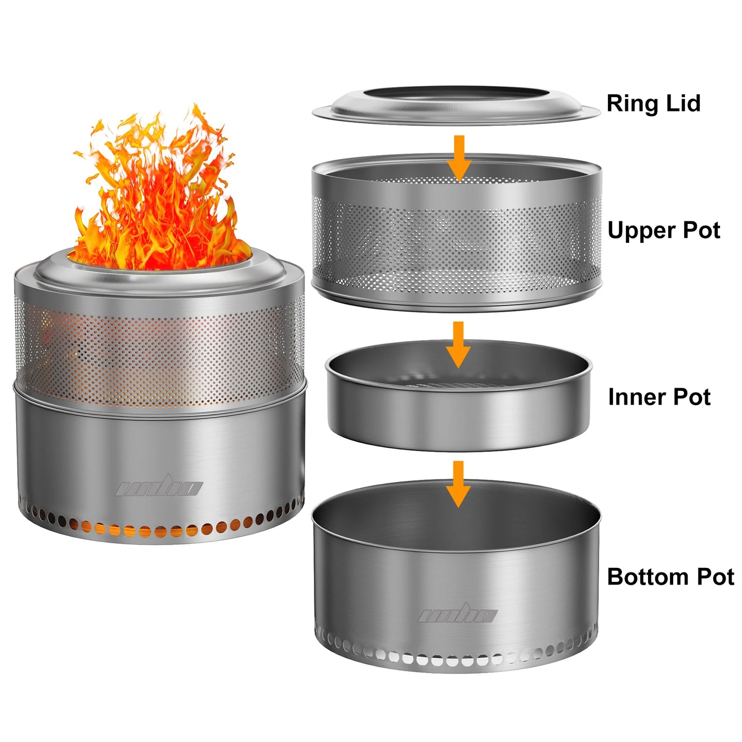 Large Smokeless Stainless Steel Fire Pit – Portable Outdoor Wood Burning Fire Pit with Carry Bag