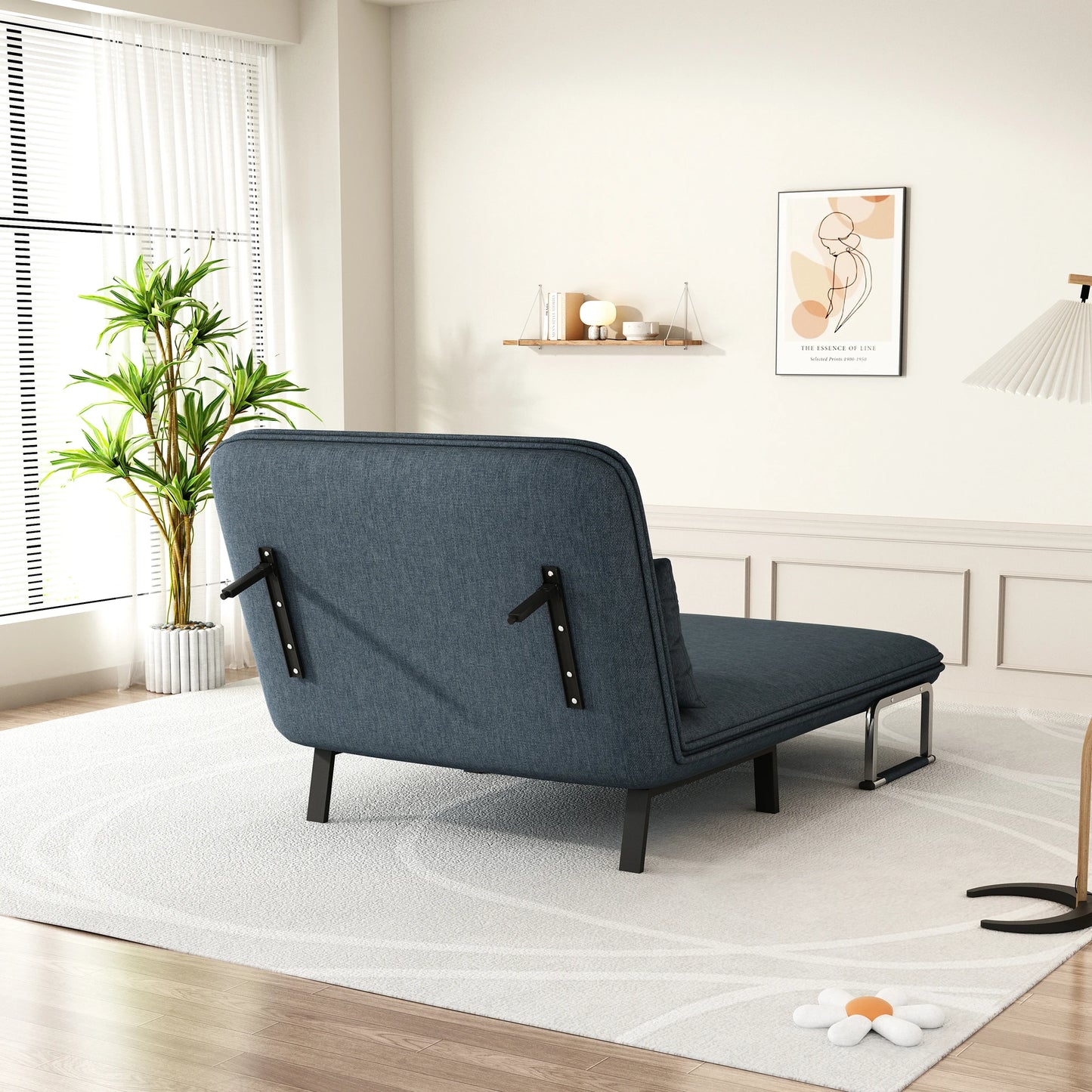 39″ Convertible Chair Bed, Tri-Fold Sofa Bed with Adjustable Backrest & Pillow, Leisure Chaise Lounge Couch with Sturdy Steel Fr