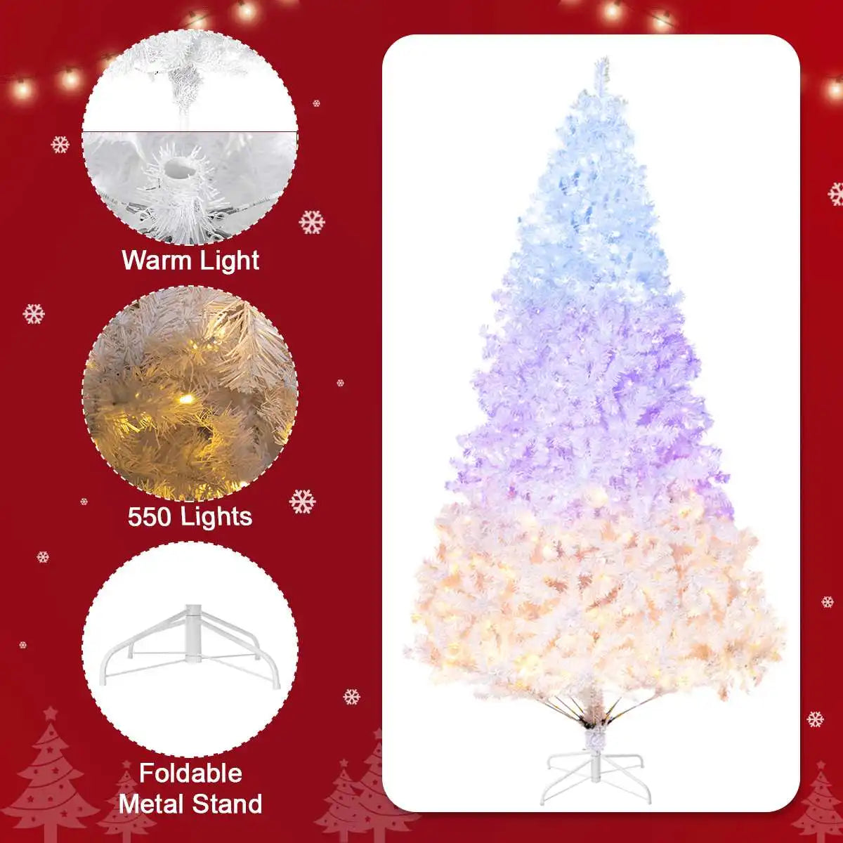 White 7.5ft Christmas Tree 1450 Branches 8 Flashing Modes