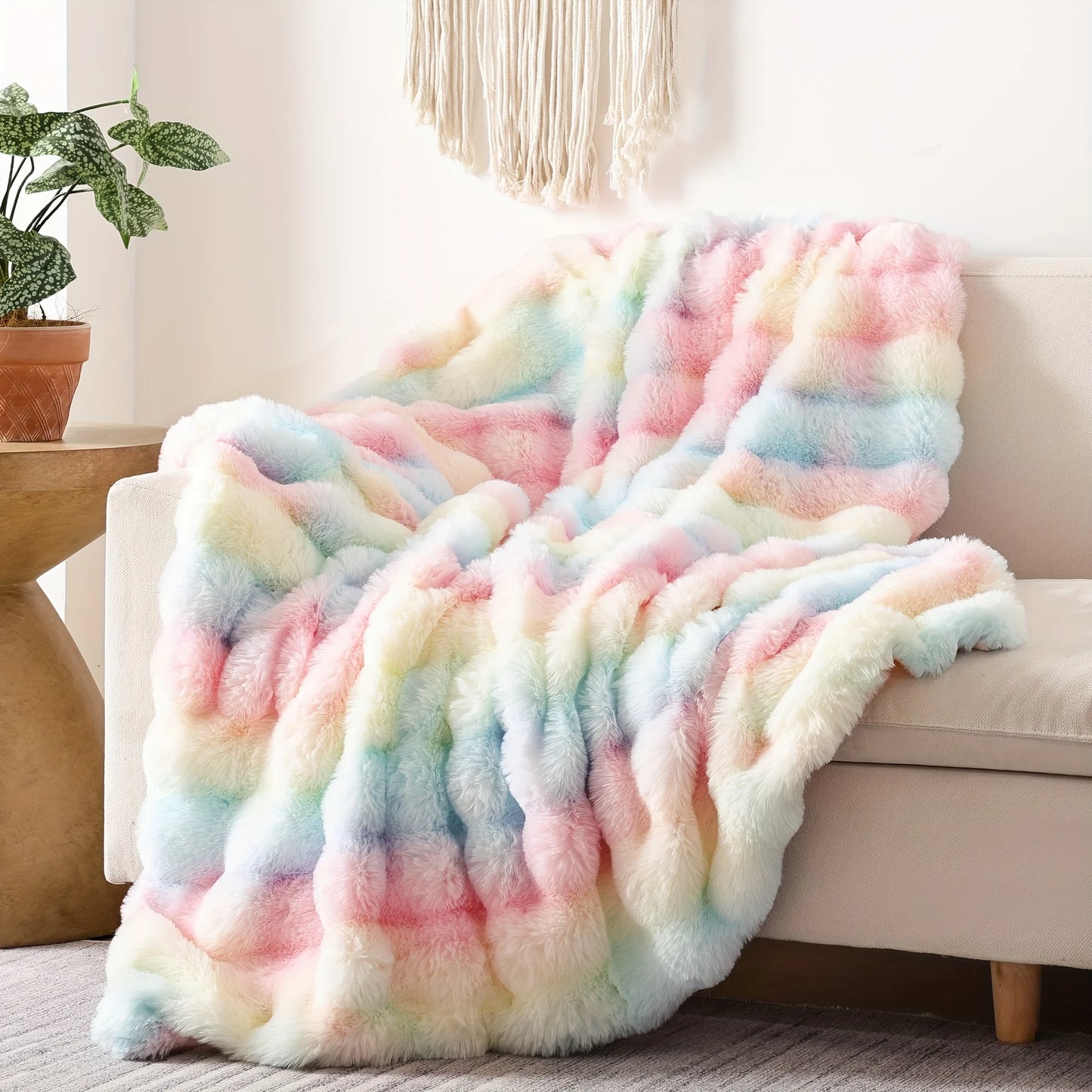Rabbit Faux Fur Plush Throw Blanket .Ultra Soft Cozy Fleece Blanket for Warm Home Comfor