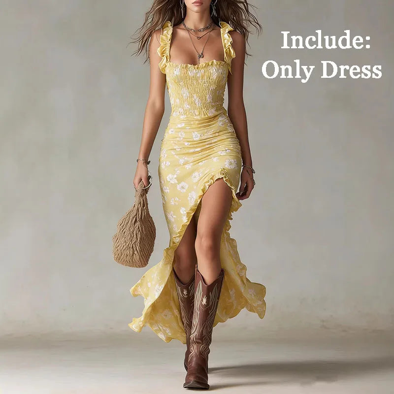 Women’s Boho Floral Maxi Dress | Sleeveless High Slit Summer Beach Dress