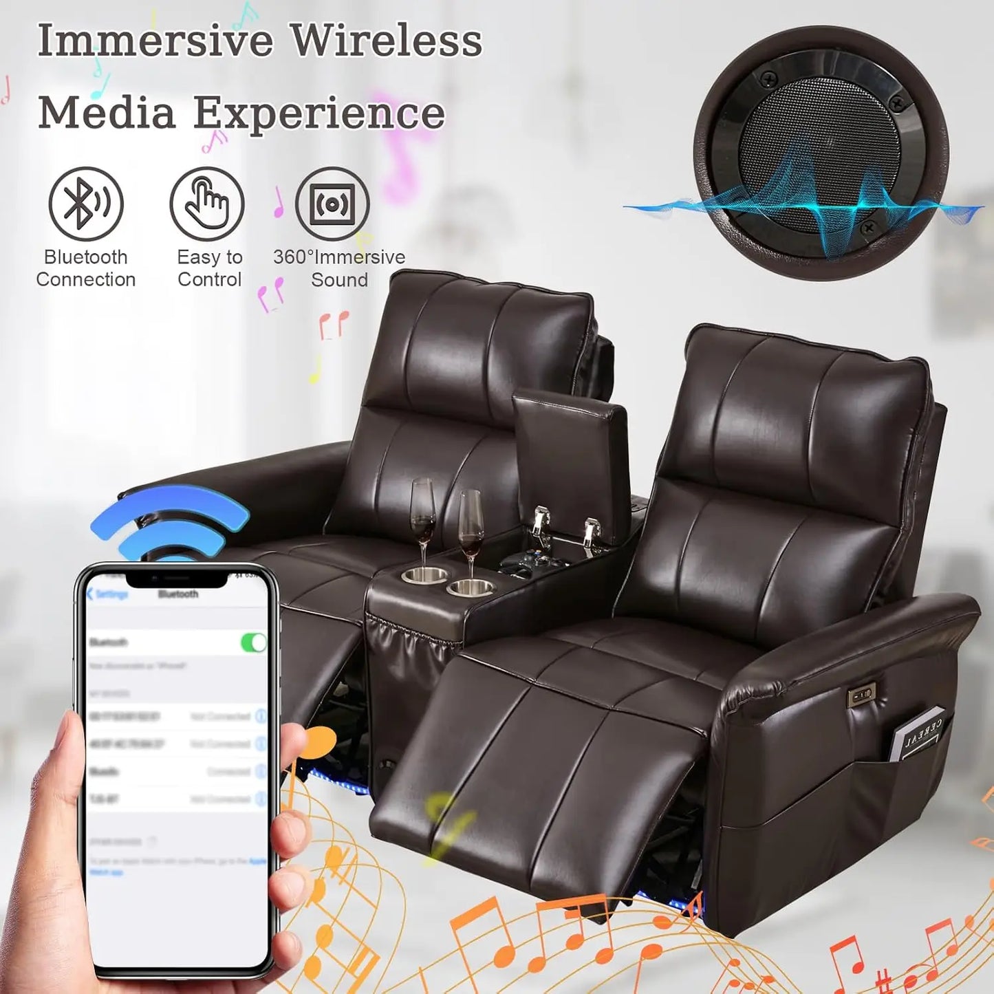 Power Reclining Loveseat Sofa Wall Hugger Recliners RV Sofa Theater Seating Electric Double Recliner with Cup Holders, 72