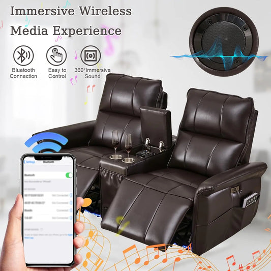 Power Reclining Loveseat Sofa Wall Hugger Recliners RV Sofa Theater Seating Electric Double Recliner with Cup Holders, 72