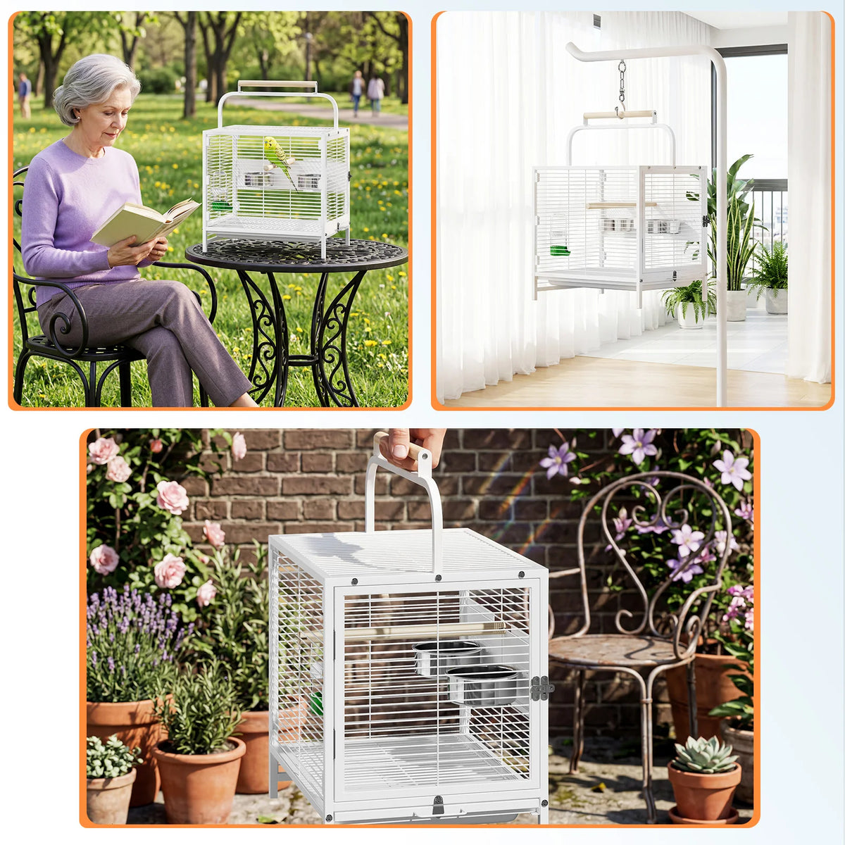 Portable Stainless Steel Travel Bird Cage for Small Parrots