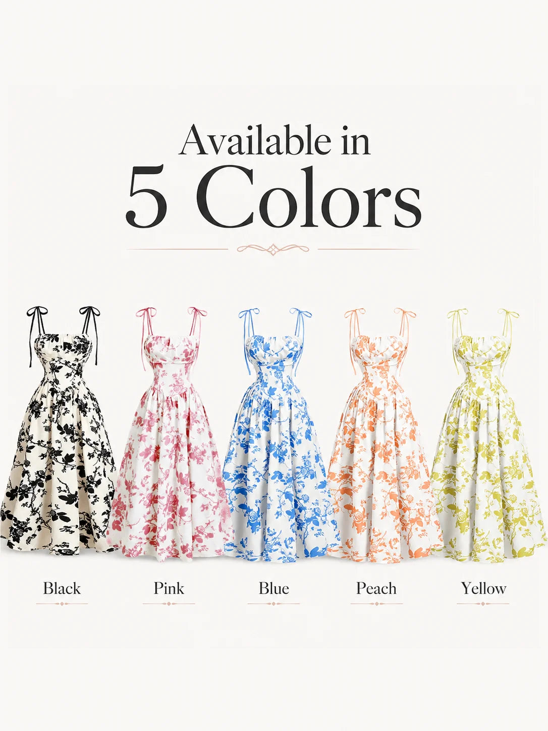 Women’s Floral Tie Shoulder Midi Dress | Square Neck Smocked Back A-Line Summer Sundress