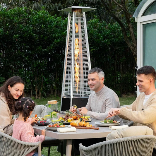 Outdoor Propane Patio Heater, 48,000 BTU Pyramid Outdoor Heater with Wheels, Hammered Bronze Tower Propane Heater with Quartz