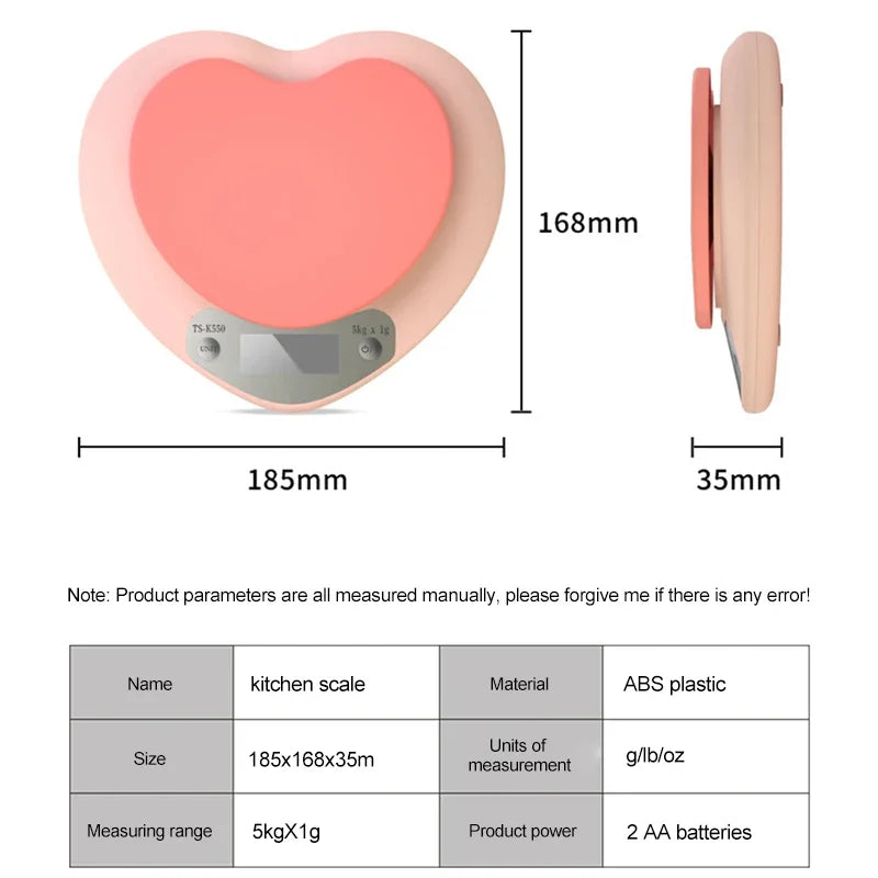 Multi-Function Kitchen Baking Scale Pink Heart-shaped Portable High-Precision Digital Scale 5kg/1g 2kg/0.1g LCD Electronic Scale