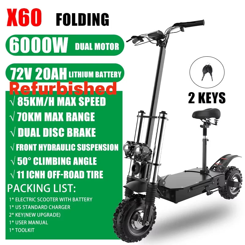 [8 models]10/11 Inch 48V-72V 1000W-6000W Electric Scooter 50-85km/h Fast E Scooter Off Road Electric Kick Scooter Foldable Adult