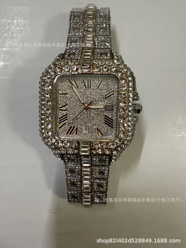 Luxury Iced-Out Square Men’s Watch. Diamond Style Fashion Timepiece