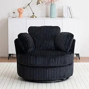 Swivel Accent Chair, 360-Degree Swivel Modern Round Barrel Comfy Corduroy Leisure Reading Single Arm Chair with Thick Cushion &
