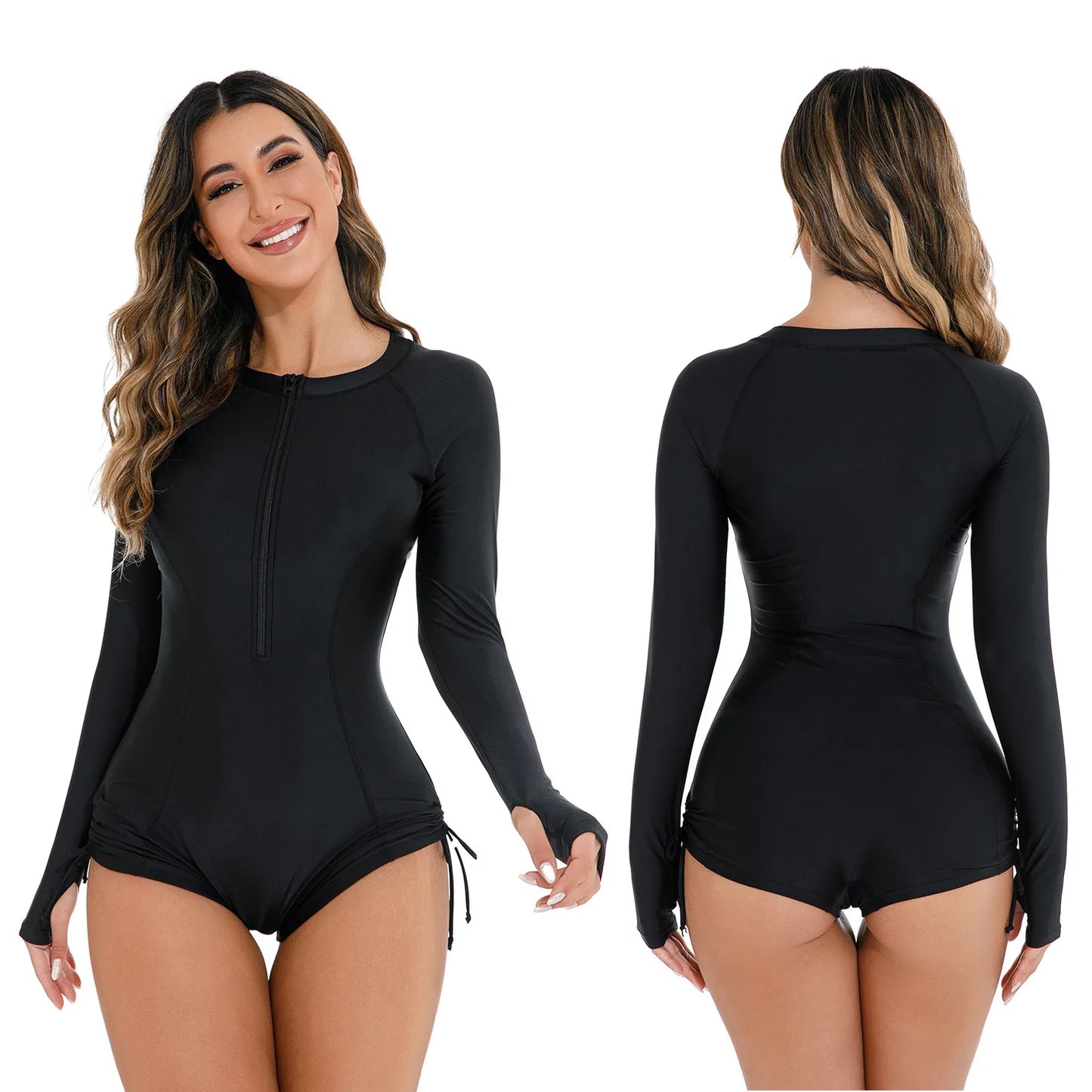 Women’s Long Sleeve One-Piece Swimsuit High Waist UV Sun Protection Bathing Suit for Surfing, Swimming & Beach Vacations
