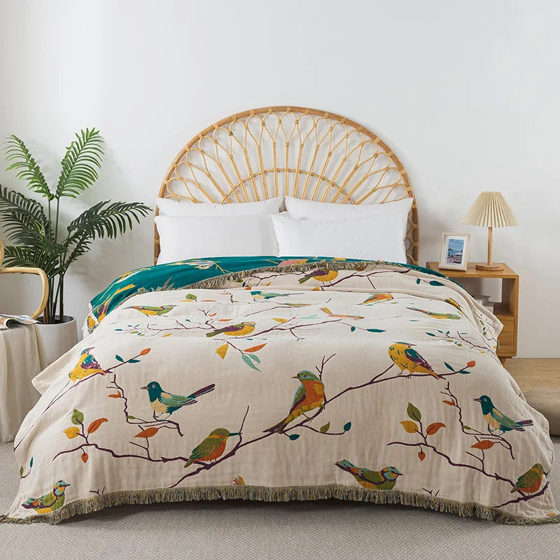 4-Piece Cotton Muslin Bedding Set. Duvet Cover, Flat Sheet & Pillowcases
