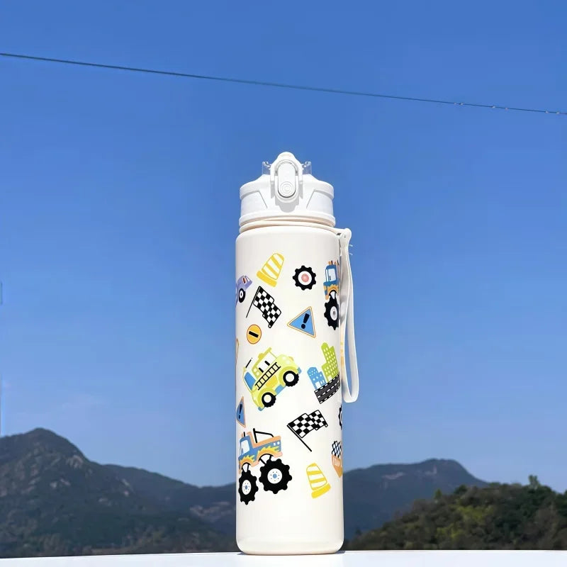 750ml Dinosaur Kids Water Bottle with Straw. Leakproof Sports & School Drinking Cup
