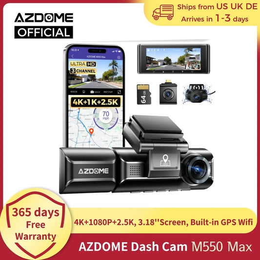 AZDOME 4K Dash Cam M550 Max Built-in GPS Wifi Camera Car DVR 3.18”Screen Night Vision 24H Parking Monitor Support Rear Cam