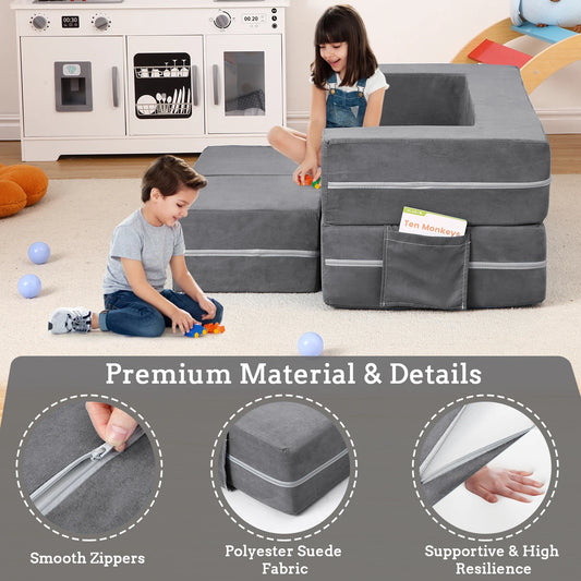 Kids Couch 3PCs Modular Kids Play Couch, Toddler Couch Kids Convertible Sofa Foam Floor Sofa for Children, Kids Couch Bed