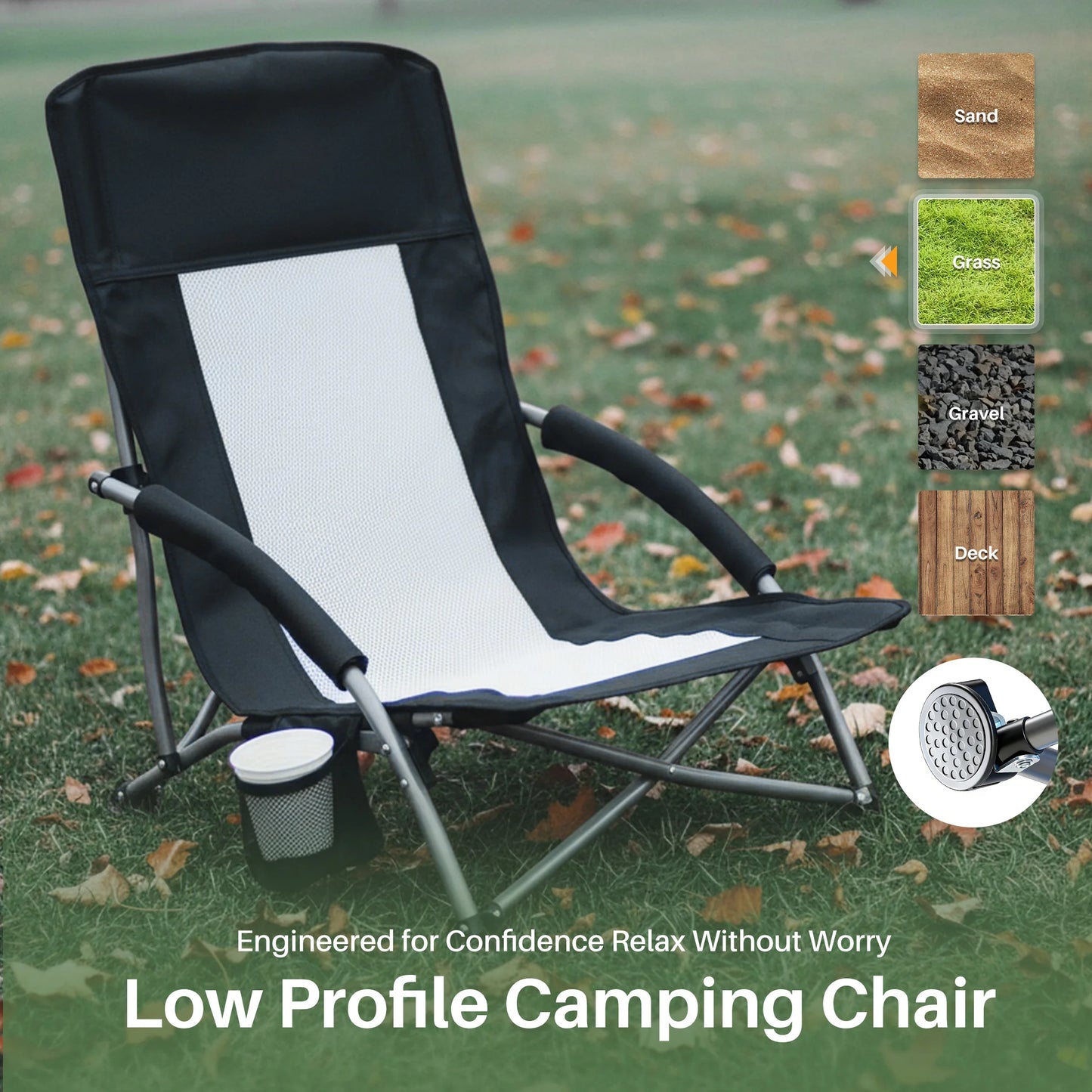 Low Profile Folding Camping Chair – Portable Outdoor Lounge Chair for Camping, Beach & Backyard Relaxation
