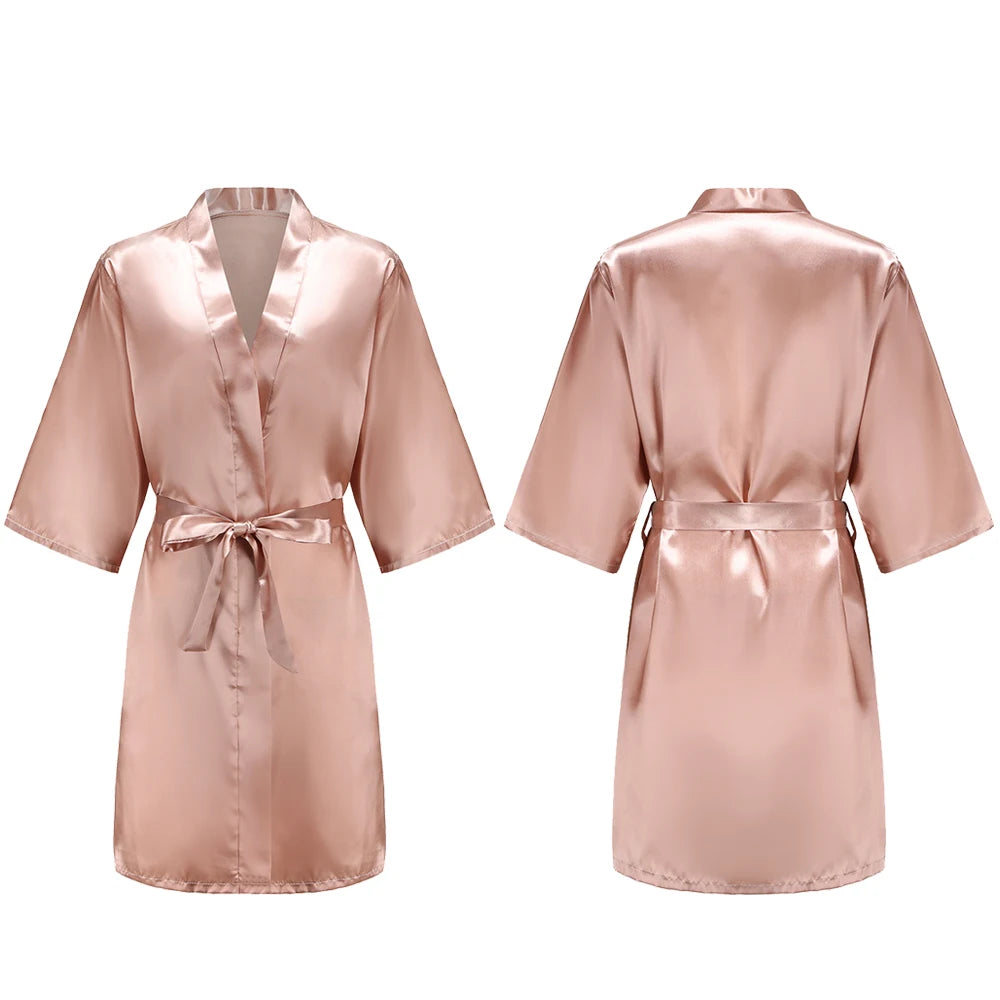 Women's Satin Pajama Set. Short Sleeve Robe & Shorts Loungewear