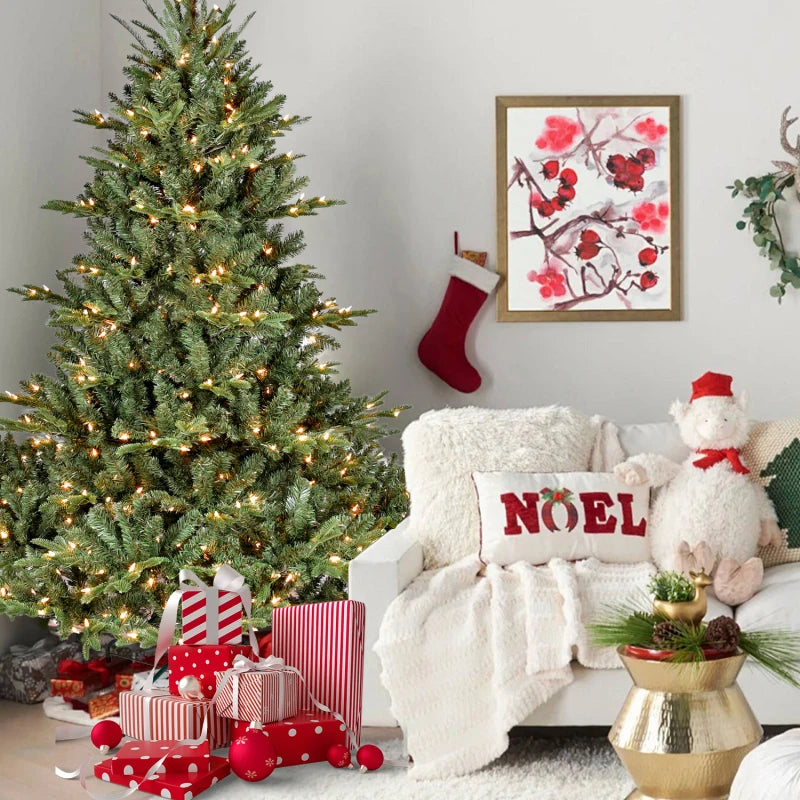 7FT Pre-Lit Artificial Christmas Tree with 750 UL Lights – Full Shape PE/PVC Mixed Branch Holiday Tree