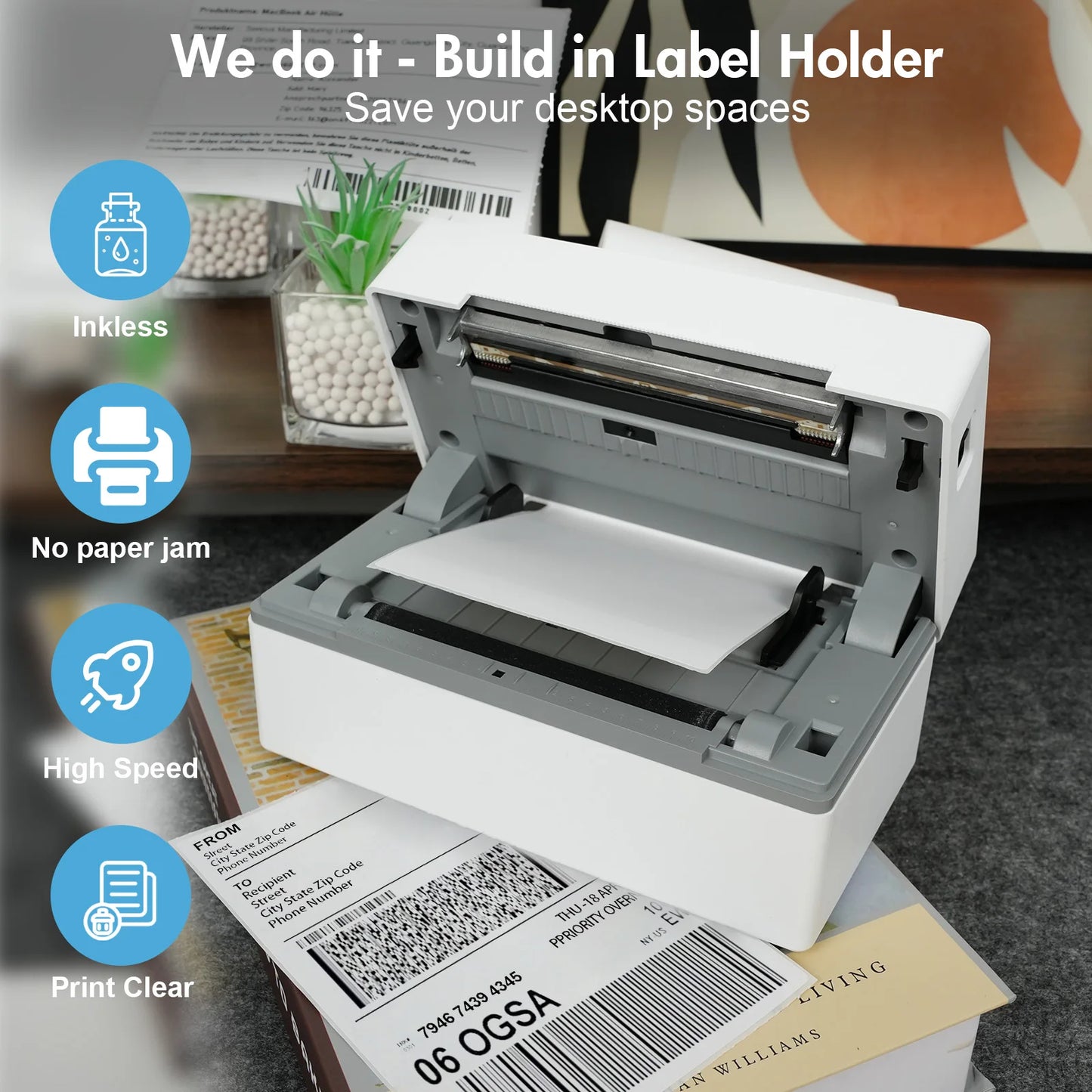 Portable 4x6 Thermal Shipping Label Printer for Small Business & Home Office