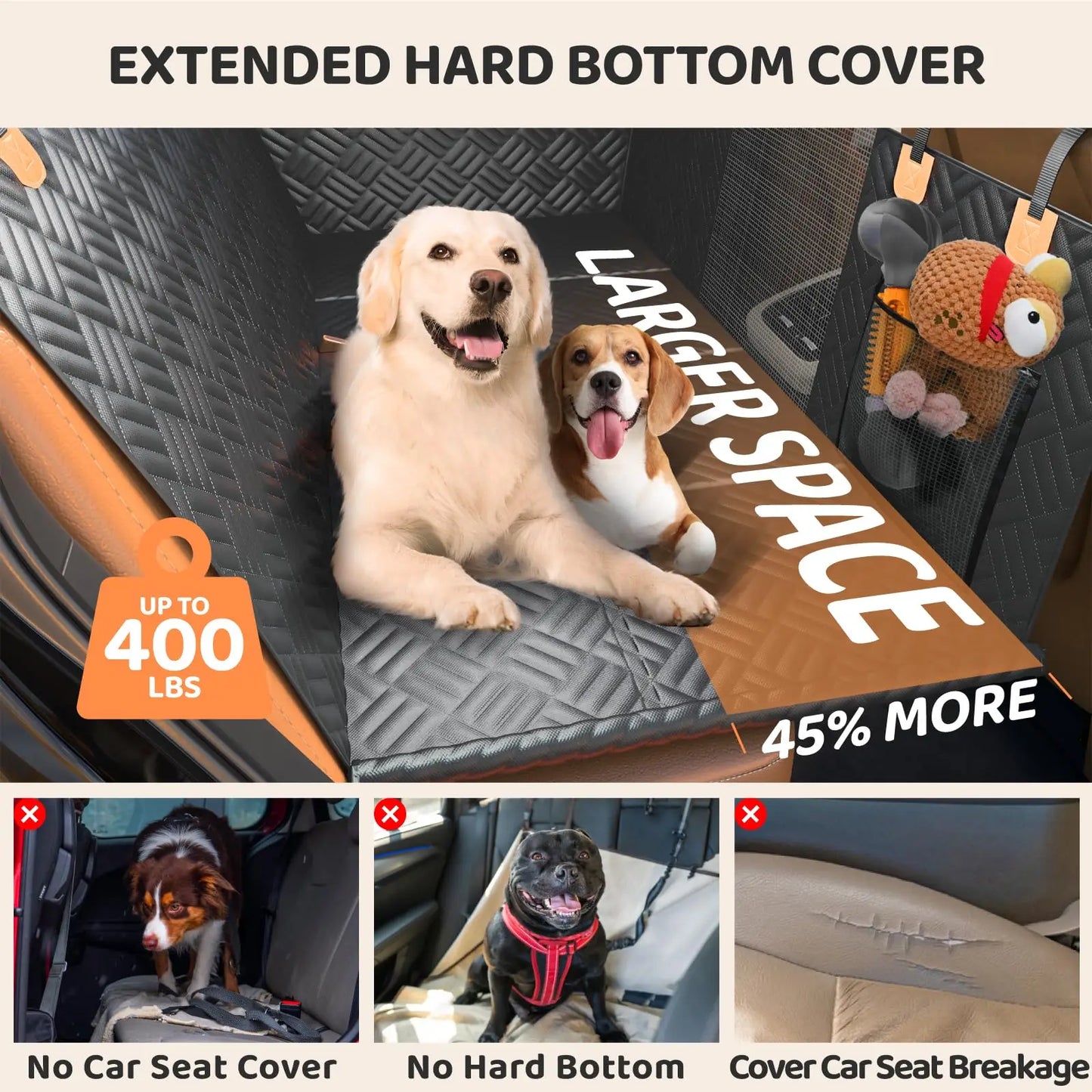Premium Hard Bottom Dog Car Seat Extender & Waterproof Rear Seat Protector