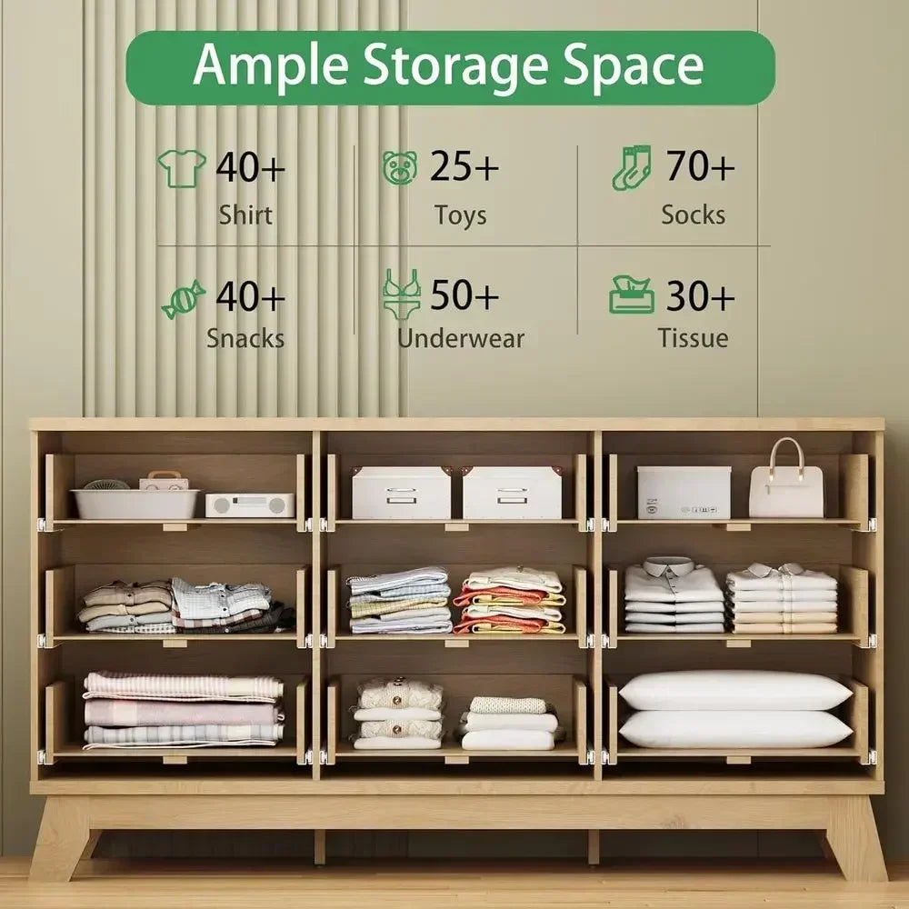 57” Modern Fluted Dresser with 9 Drawers – Wide Bedroom Storage Cabinet  Description