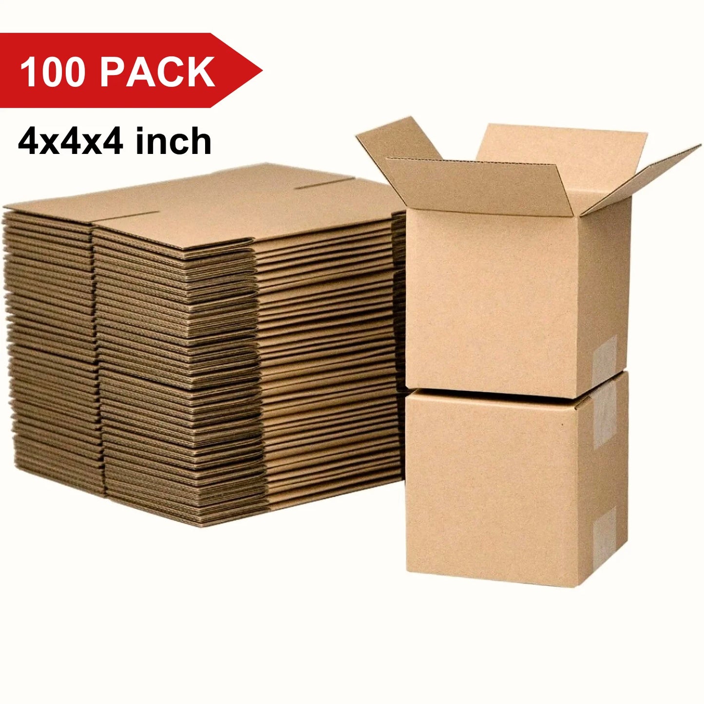 100-Pack 4 x 4 x 4 Inch Corrugated Gift & Shipping Boxes. Kraft Cardboard Mailing Boxes for Packaging, Small Business & Ecommerce