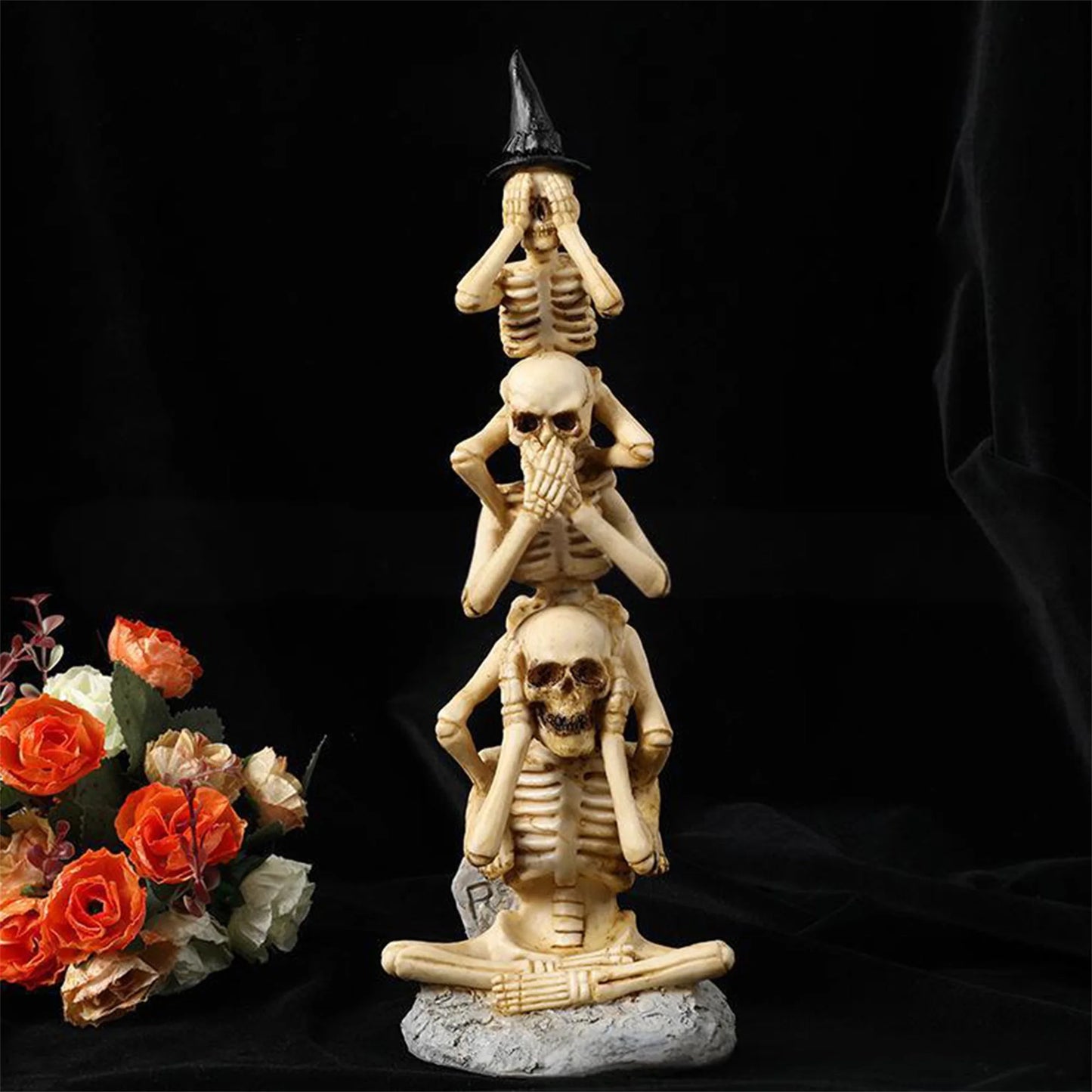 Spooky Halloween Skeleton Tower Trio Figurine Skull Decor
