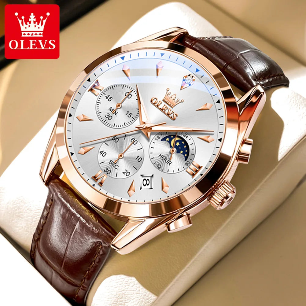 Men’s Elegant Dress Watch – Rose Gold-Tone Case & Brown Leather-Style Strap