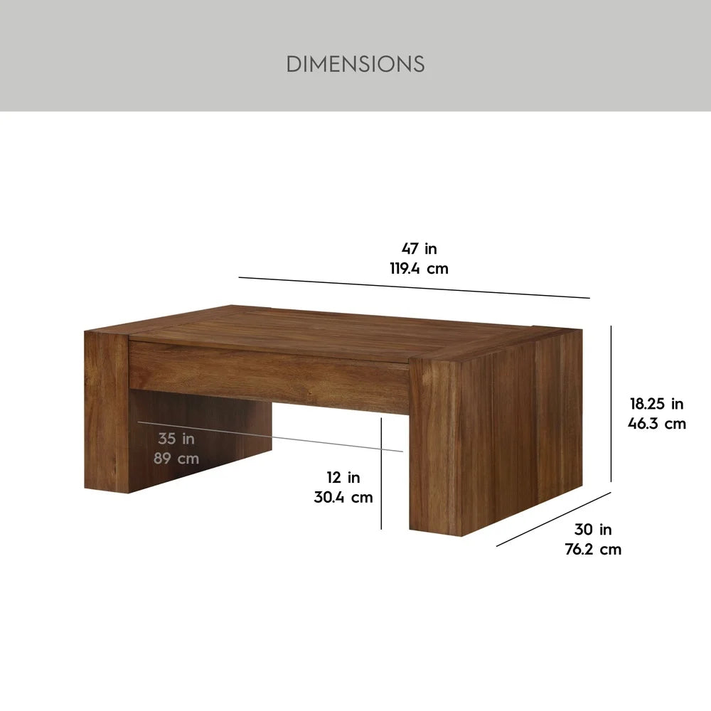 Oversized 47 Inch Modern Wood Coffee Table For Living Room