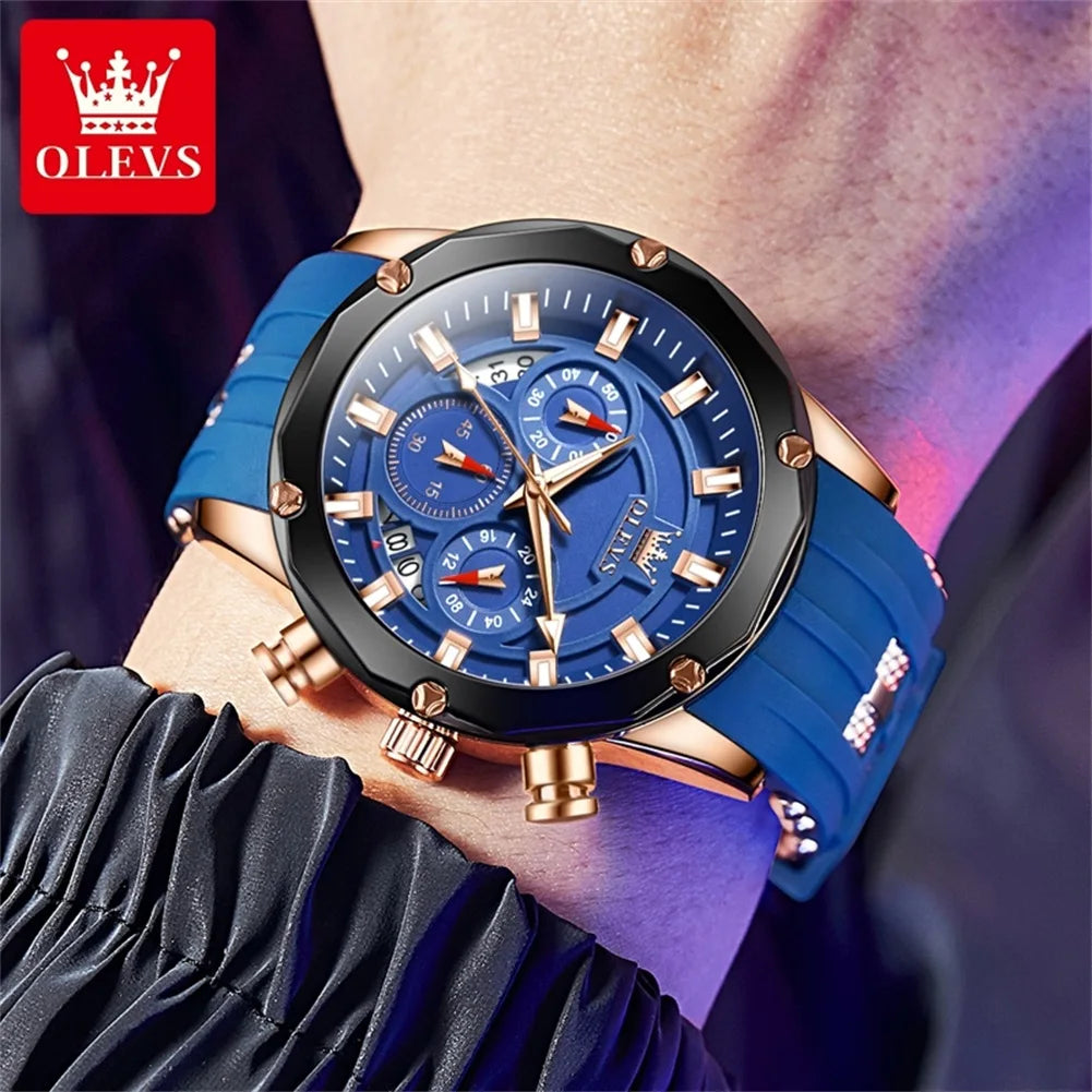 Men’s Luxury Chronograph Watch – Waterproof Silicone Strap Sports Watch