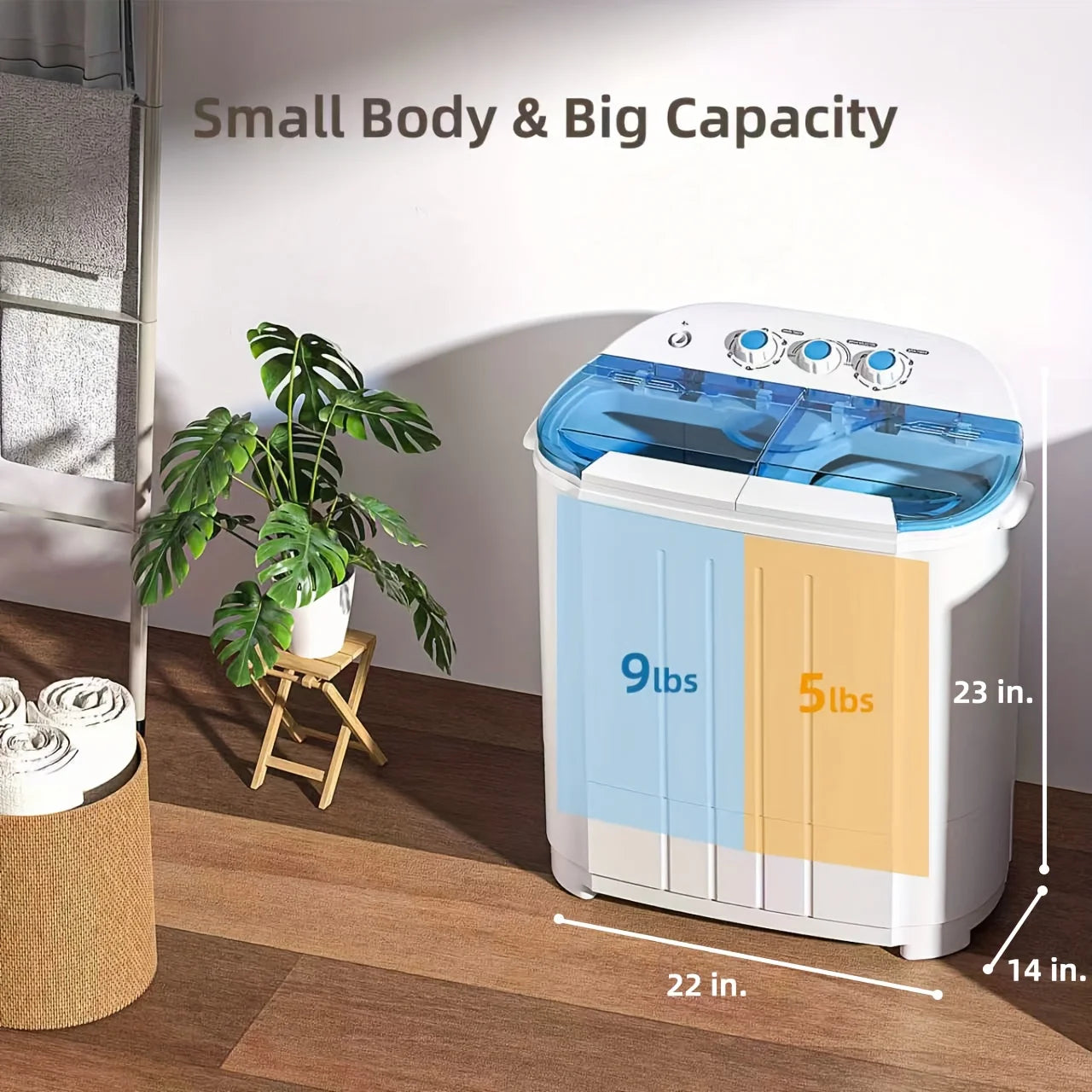 14.5 lb Portable Twin Tub Washing Machine with Spin Dryer for Apartments, RVs, Dorms & Small Spaces