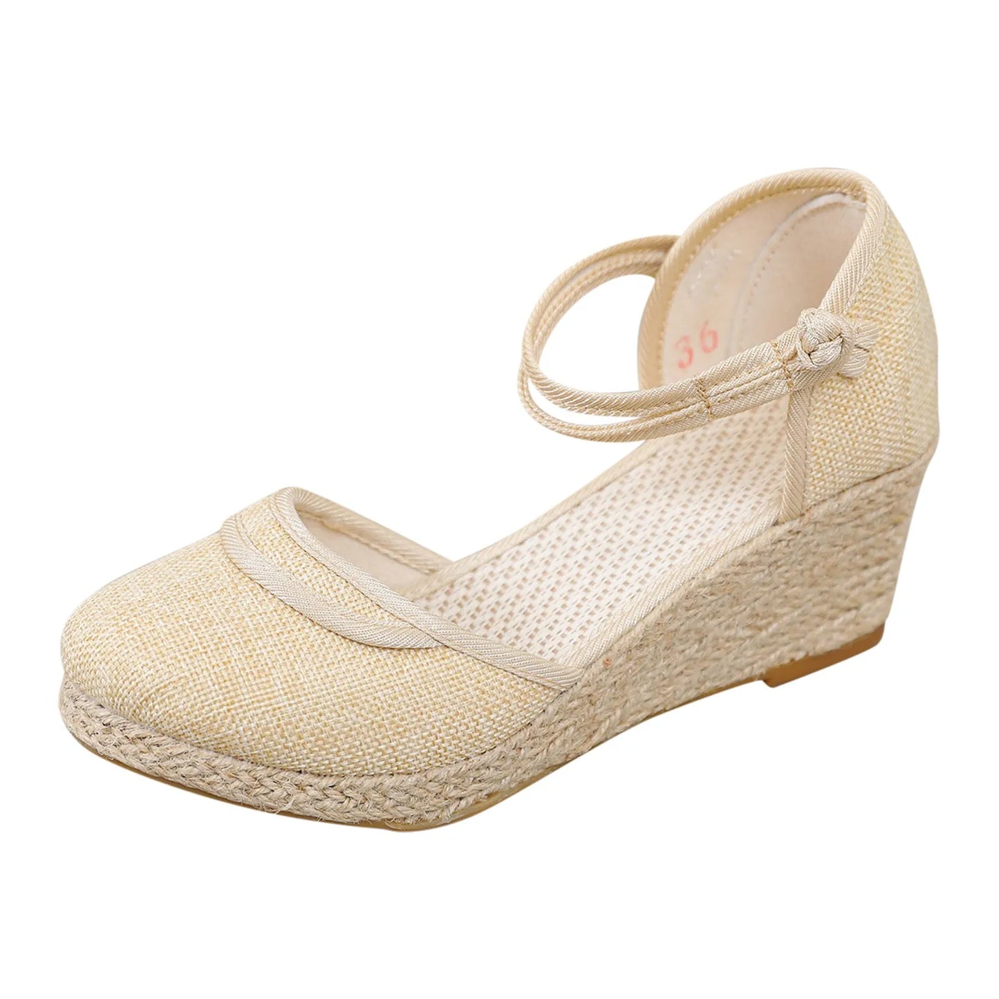 Womens Retro Plain Wedge Sandals Ladies Espadrille Summer Fashion Breathable Ankle Strap Sandals Casual Chunky Beach Sandals