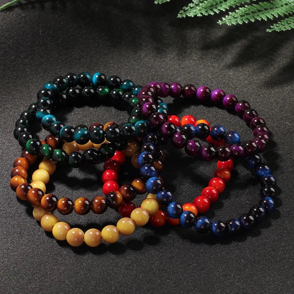 Multicolor Tiger’s Eye Style Beaded Bracelet